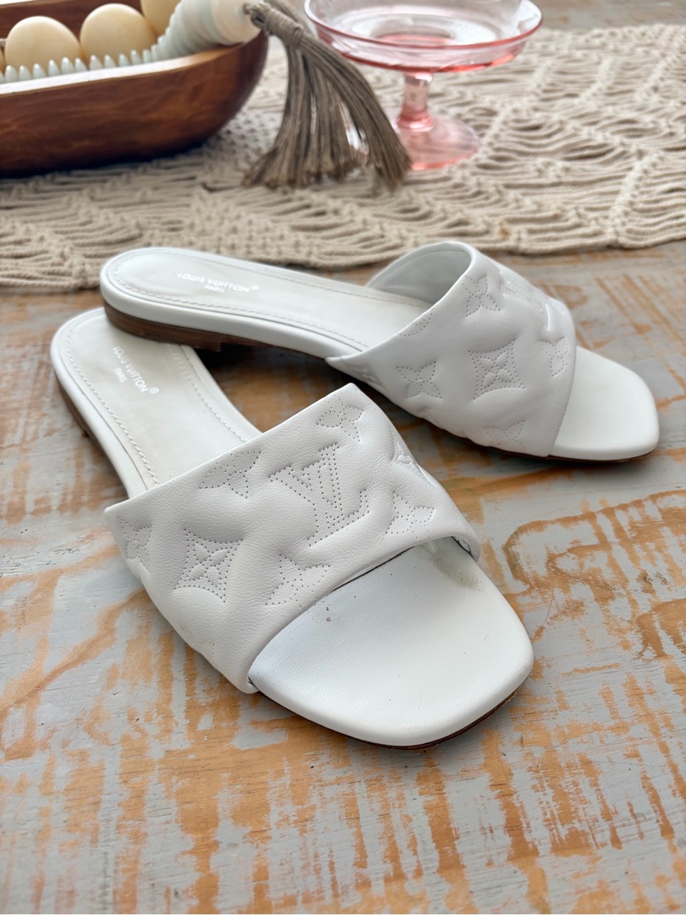 Louis Vuitton Neo Revival White Leather Flat Mule